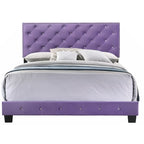 Purple Velvet Platform Bed with Nailhead Trim, Queen Size