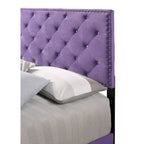 Purple Velvet Platform Bed with Nailhead Trim, Queen Size