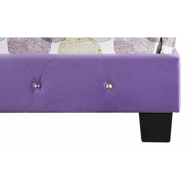 Purple Velvet Platform Bed with Nailhead Trim, Queen Size