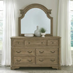 Magnolia Manor Upholstered Bed, and Dresser and Mirror Set