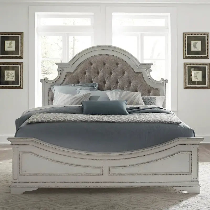 Magnolia Manor Upholstered Bed, and Dresser and Mirror Set