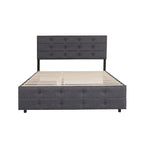 Queen Size Upholstered Linen Fabric Trundle Bed with Drawers, Queen Size Bed