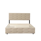Queen Size Upholstered Linen Fabric Trundle Bed with Drawers, Queen Size Bed