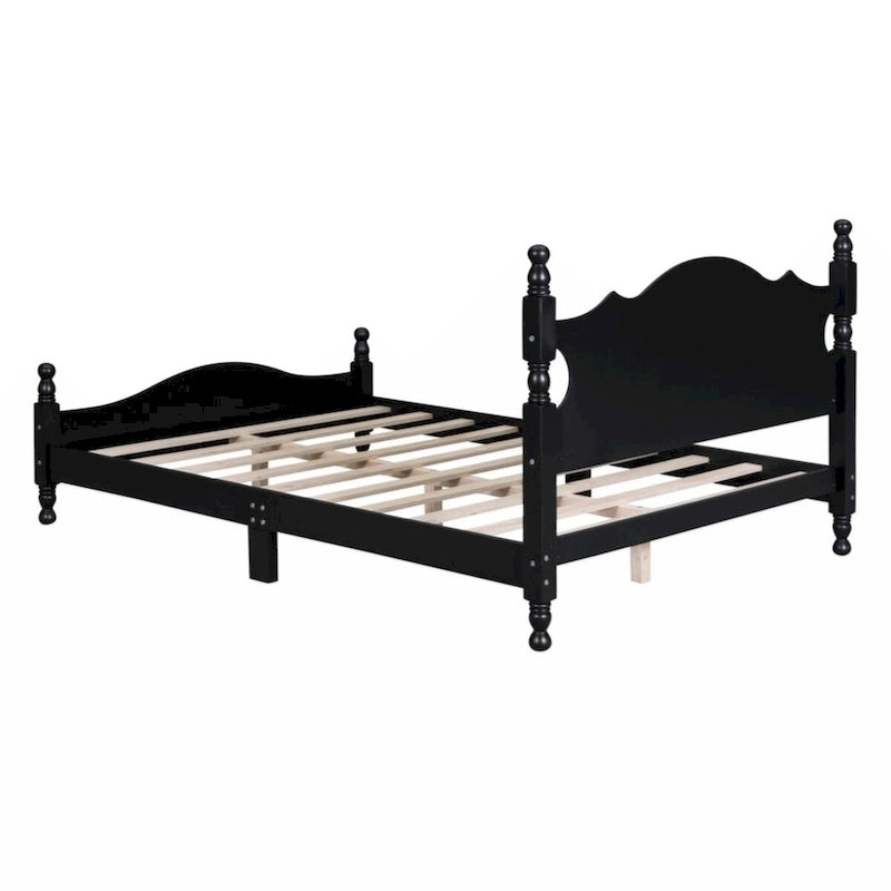 Full Size Wood Platform Bed Frame,Retro Style Platform Bed with Wooden Slat Support
