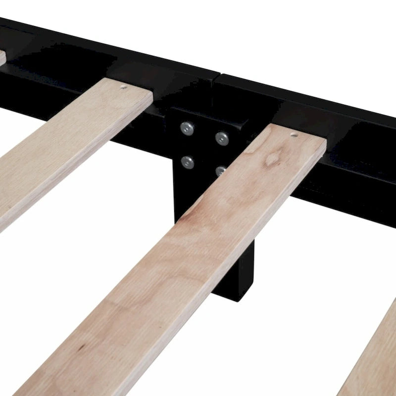 Full Size Wood Platform Bed Frame,Retro Style Platform Bed with Wooden Slat Support