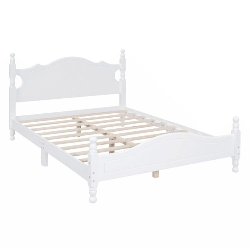 Full Size Wood Platform Bed Frame,Retro Style Platform Bed with Wooden Slat Support