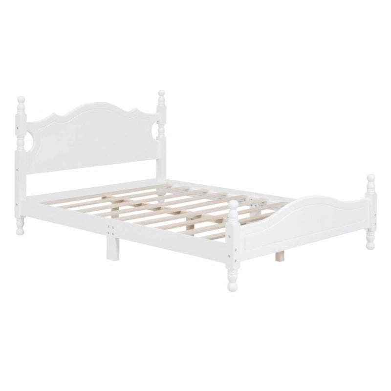 Full Size Wood Platform Bed Frame,Retro Style Platform Bed with Wooden Slat Support