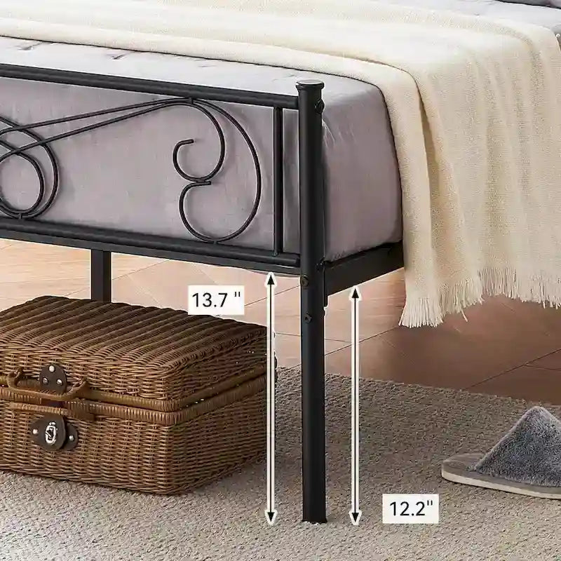 Bed Frame with Storage, with Vintage Pattern Headboard and Footboard, Load Up to 800Lbs