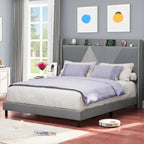 Moasis Queen Linen Bed Frame with Splice Geometry Headboard