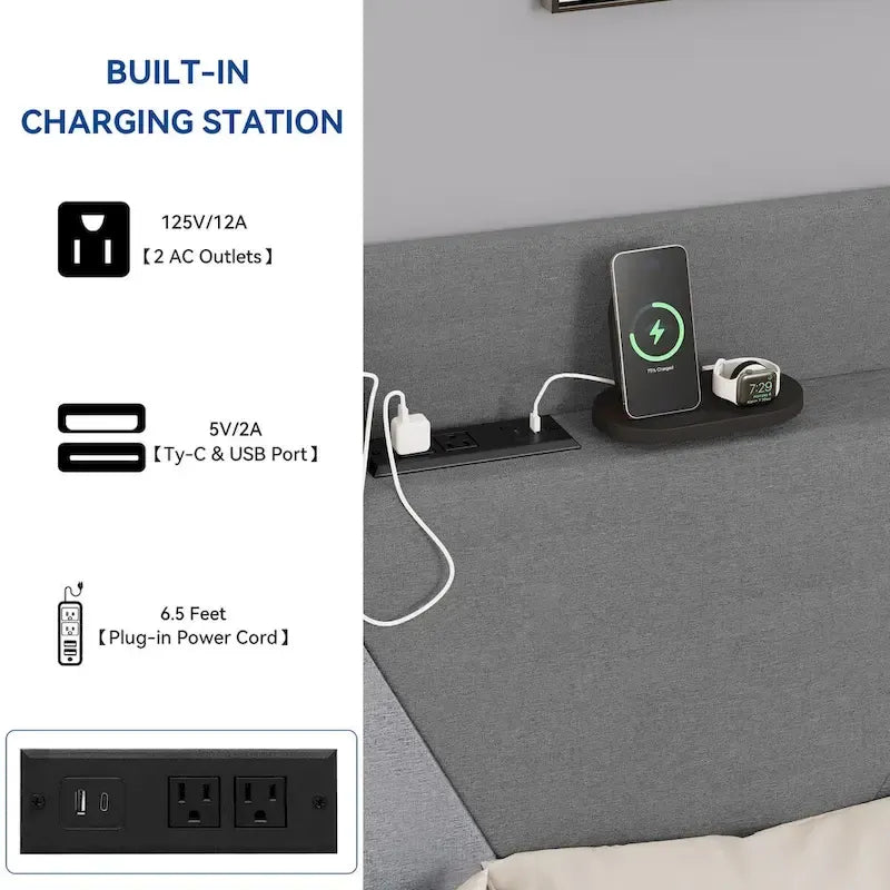 Moasis Queen Linen Bed Frame with Splice Geometry Headboard