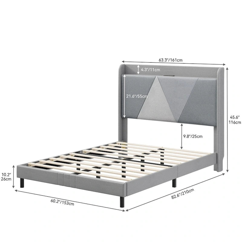 Moasis Queen Linen Bed Frame with Splice Geometry Headboard