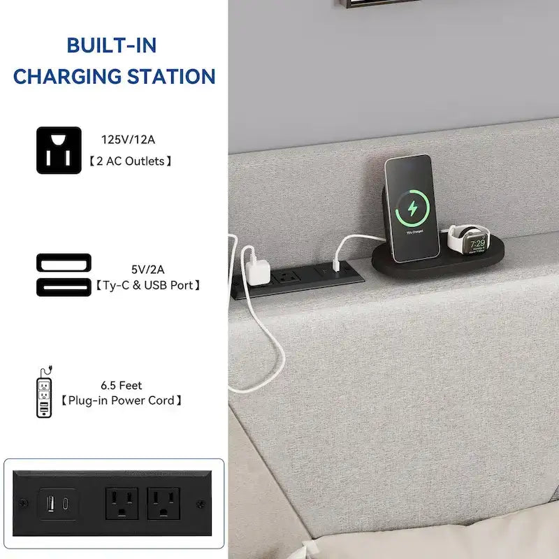 Moasis Queen Linen Bed Frame with Splice Geometry Headboard