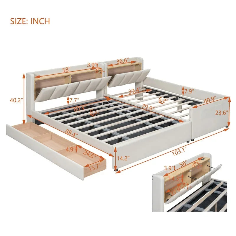 Queen Size and Twin XL Size Upholstered Platform Bed
