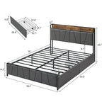 Linen Upholstered Platform Bed Frame with Drawers, Storage Headboard