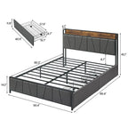 Linen Upholstered Platform Bed Frame with Drawers, Storage Headboard
