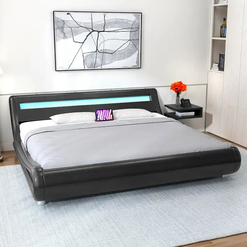 Moasis King Design Model PU Upholstered Led Bed Frame
