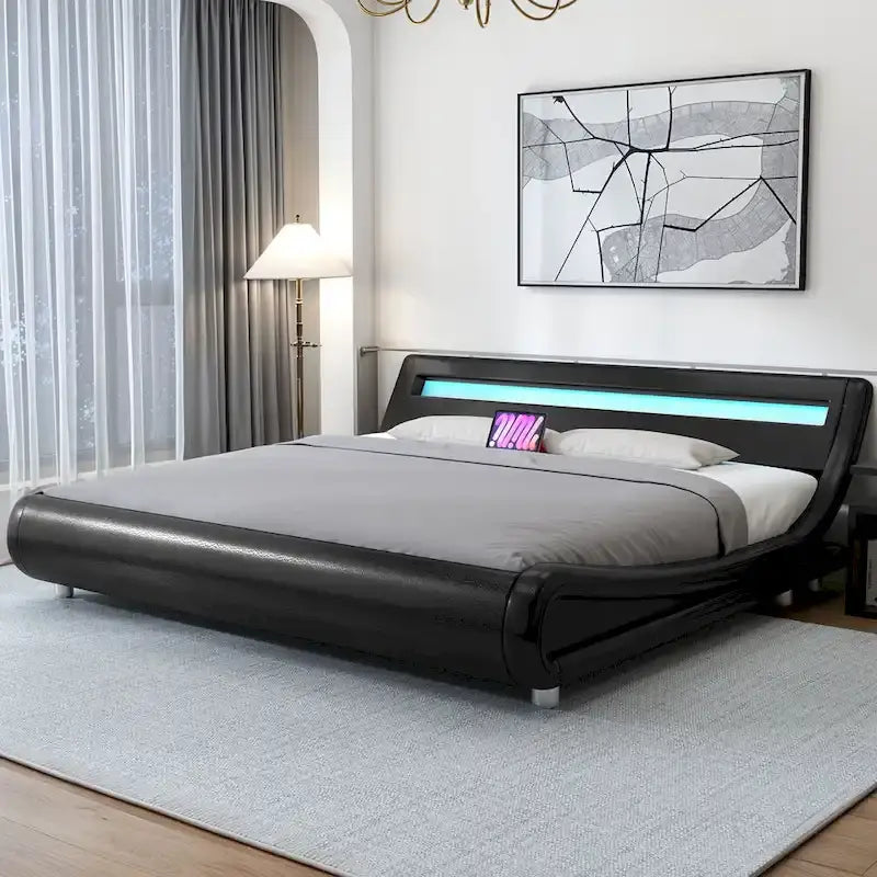 Moasis King Design Model PU Upholstered Led Bed Frame