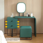 FUKAYI Faux Leather Makeup Vanity Desk Set with Stool Small Vanity Makeup Mirror Desk