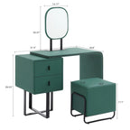 FUKAYI Faux Leather Makeup Vanity Desk Set with Stool Small Vanity Makeup Mirror Desk