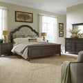 Paradise Valley Saddle Brown Upholstered Bed, Dresser and Mirror, & Nightstand