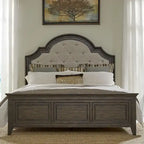 Paradise Valley Saddle Brown Upholstered Bed, Dresser and Mirror, & Nightstand