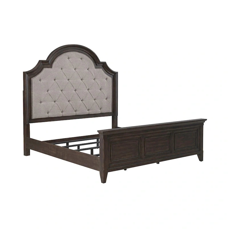 Paradise Valley Saddle Brown Upholstered Bed, Dresser and Mirror, & Nightstand