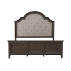Paradise Valley Saddle Brown Upholstered Bed, Dresser and Mirror, & Nightstand