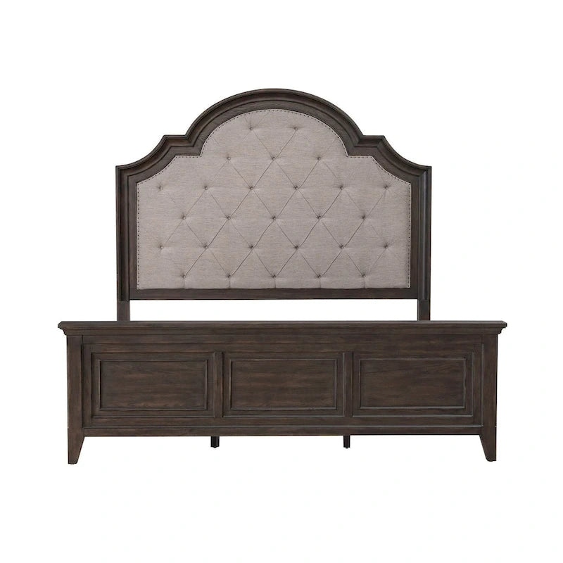 Paradise Valley Saddle Brown Upholstered Bed, Dresser and Mirror, & Nightstand