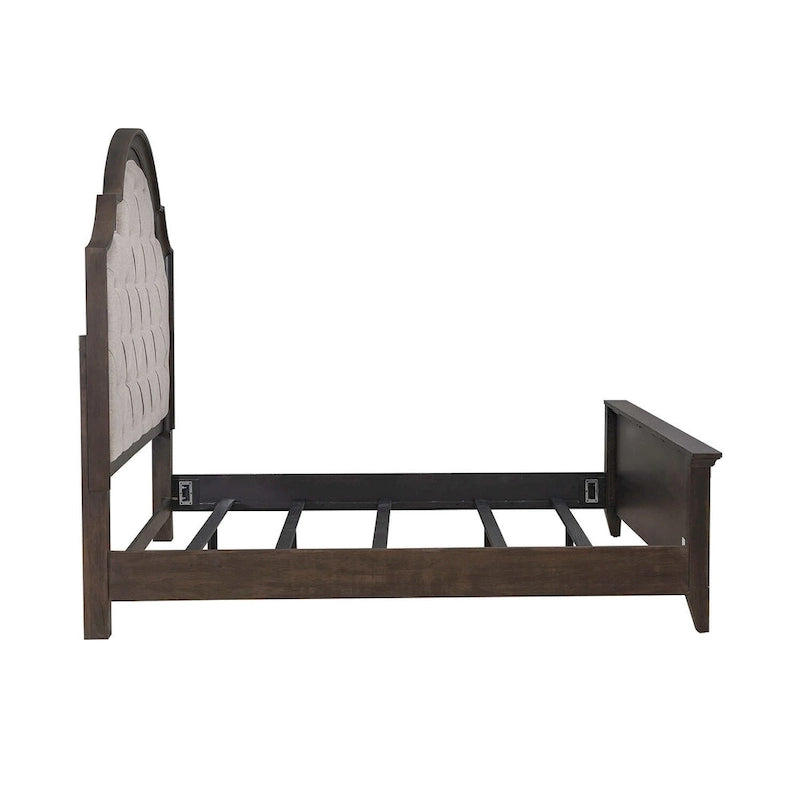 Paradise Valley Saddle Brown Upholstered Bed, Dresser and Mirror, & Nightstand