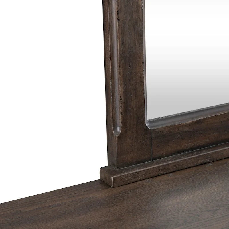 Paradise Valley Saddle Brown Upholstered Bed, Dresser and Mirror, & Nightstand