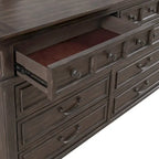Paradise Valley Saddle Brown Upholstered Bed, Dresser and Mirror, & Nightstand