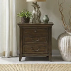 Paradise Valley Saddle Brown Upholstered Bed, Dresser and Mirror, & Nightstand