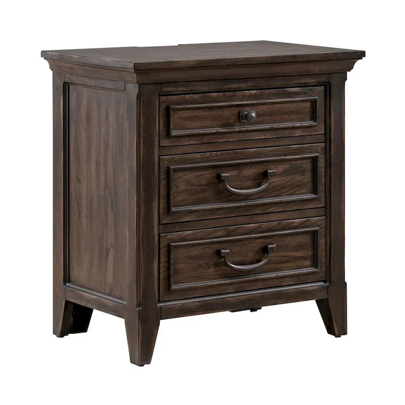 Paradise Valley Saddle Brown Upholstered Bed, Dresser and Mirror, & Nightstand