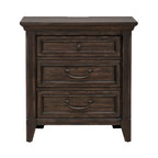Paradise Valley Saddle Brown Upholstered Bed, Dresser and Mirror, & Nightstand