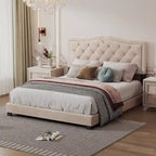 Queen Size Velvet Upholstered Platform Bed with Tufted Headboard