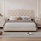 Queen Size Velvet Upholstered Platform Bed with Tufted Headboard