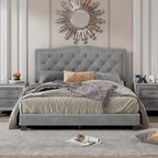 Queen Size Velvet Upholstered Platform Bed with Tufted Headboard