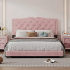 Queen Size Velvet Upholstered Platform Bed with Tufted Headboard