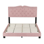Queen Size Velvet Upholstered Platform Bed with Tufted Headboard