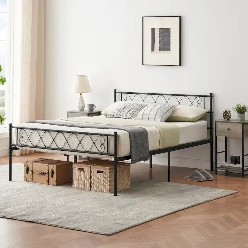 Platform Bed Frame with Iron-Art Sweet Heart