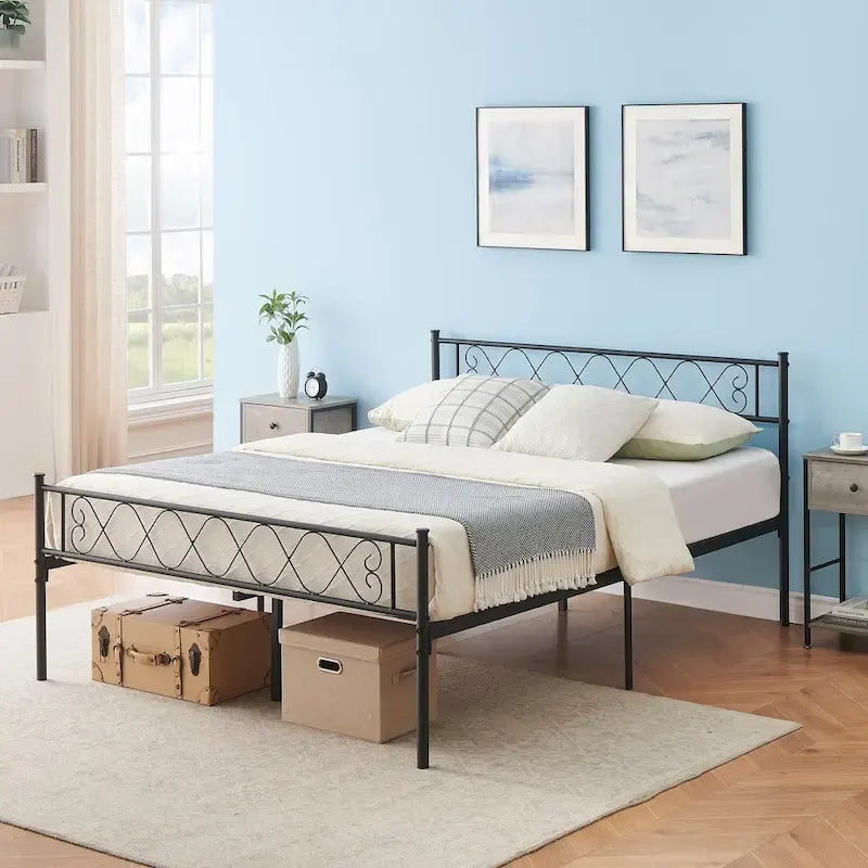 Platform Bed Frame with Iron-Art Sweet Heart