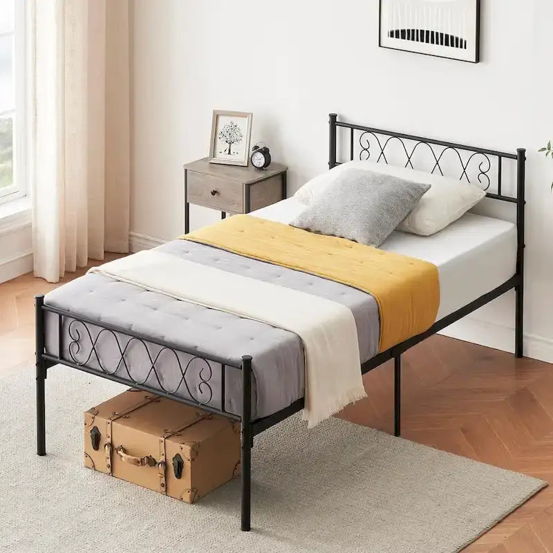 Platform Bed Frame with Iron-Art Sweet Heart