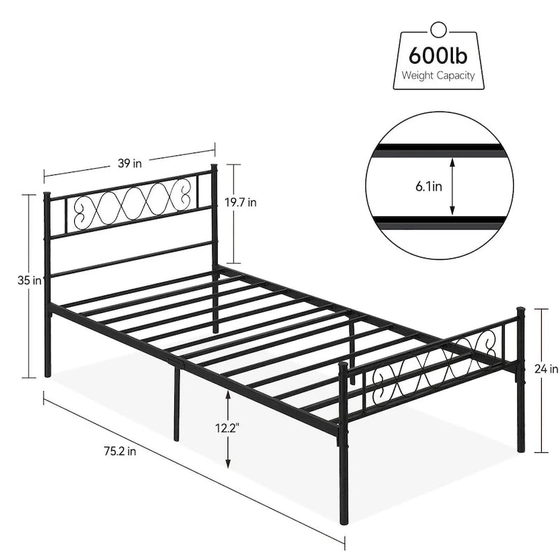 Platform Bed Frame with Iron-Art Sweet Heart