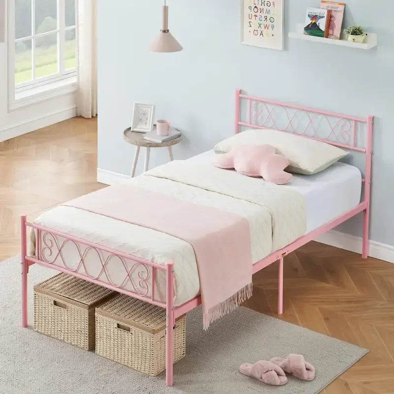 Platform Bed Frame with Iron-Art Sweet Heart