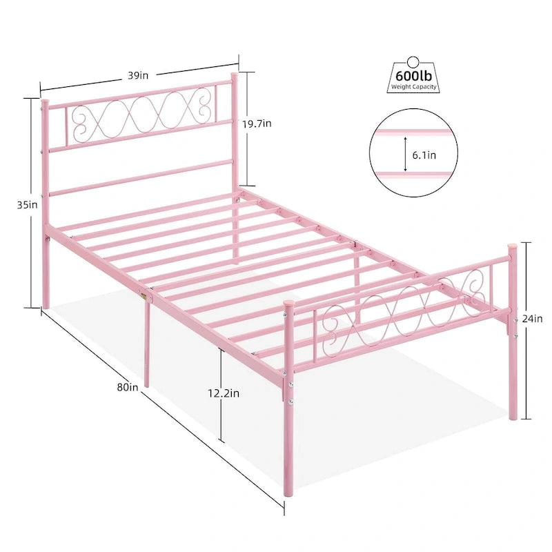 Platform Bed Frame with Iron-Art Sweet Heart