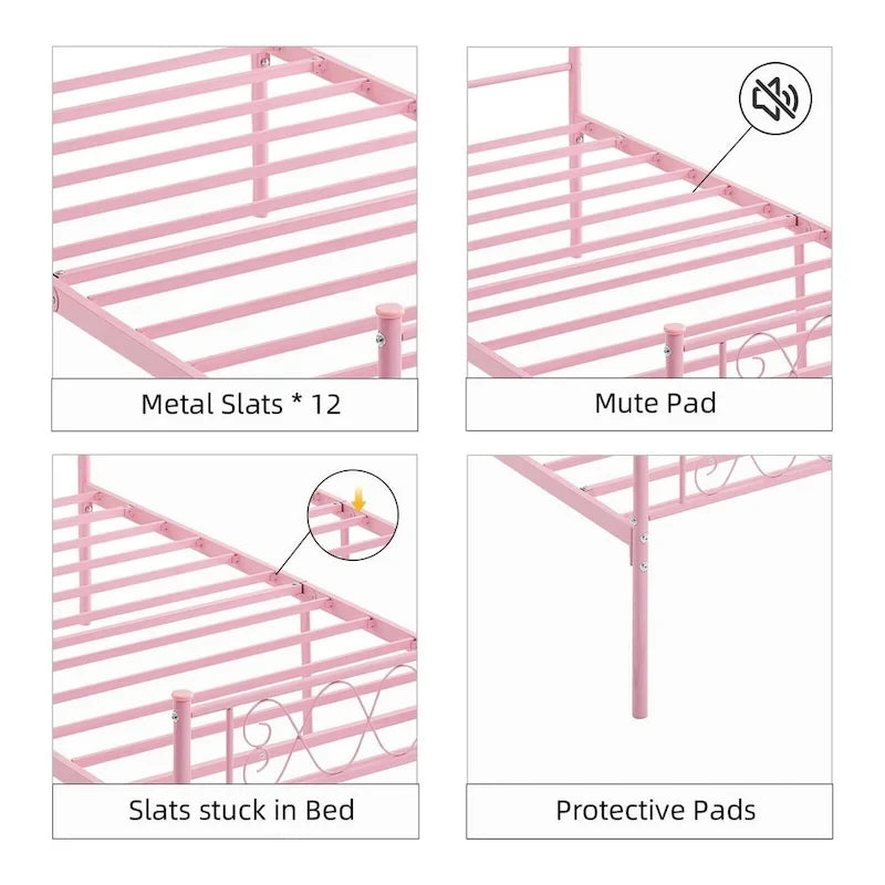 Platform Bed Frame with Iron-Art Sweet Heart