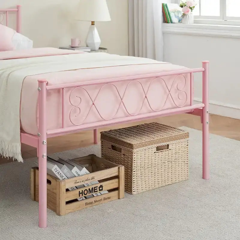 Platform Bed Frame with Iron-Art Sweet Heart