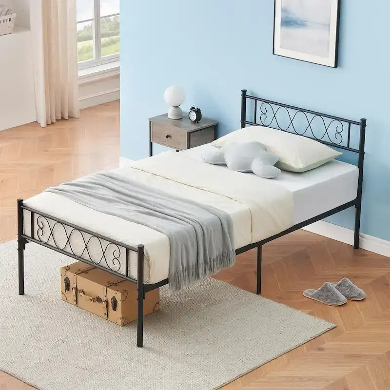 Platform Bed Frame with Iron-Art Sweet Heart