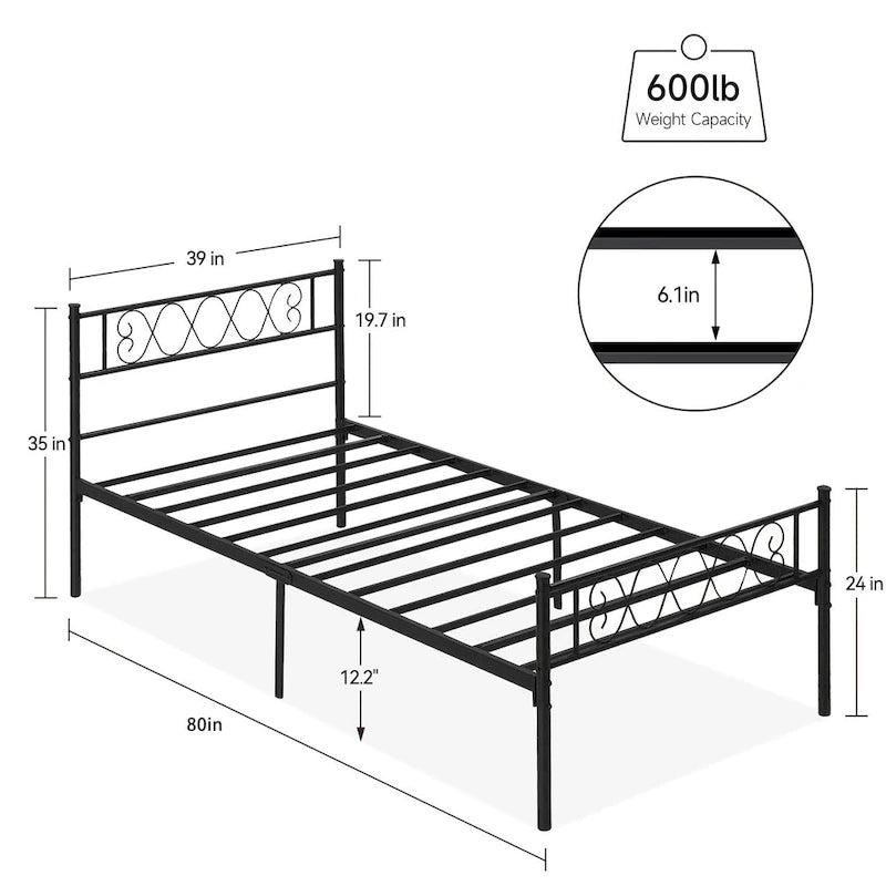 Platform Bed Frame with Iron-Art Sweet Heart