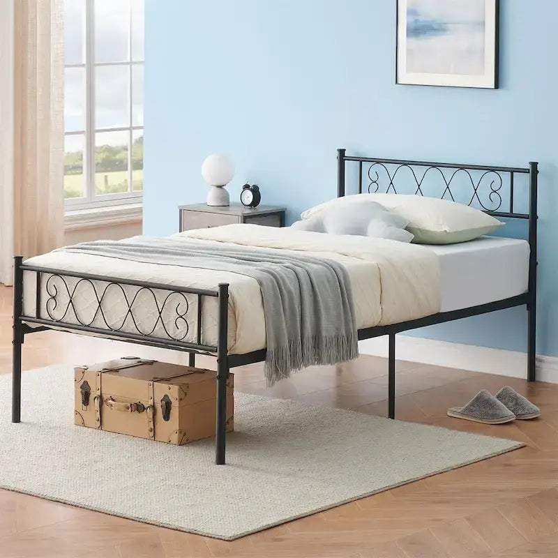 Platform Bed Frame with Iron-Art Sweet Heart